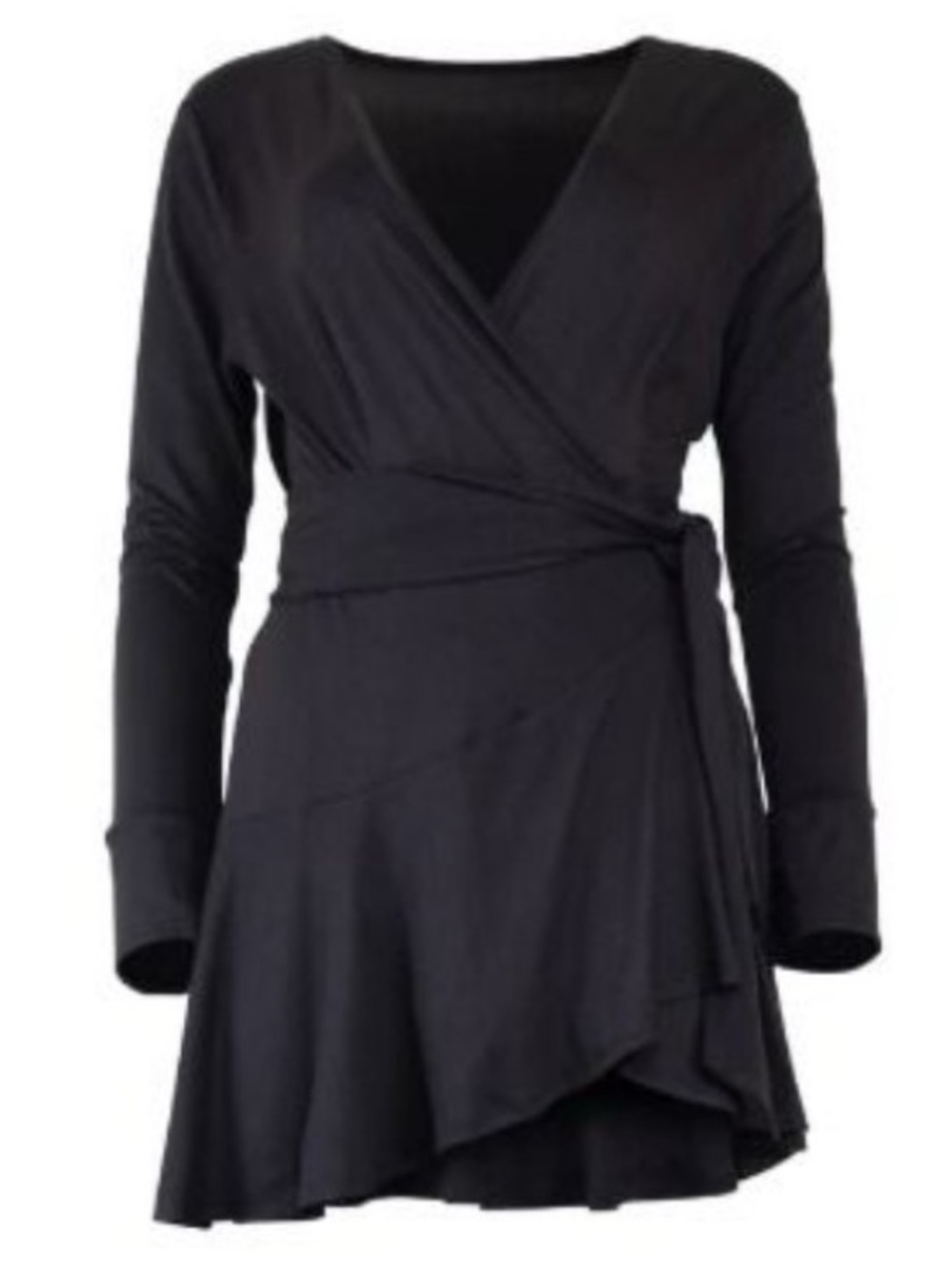 Lezat Organic Black Long-Sleeve Wrap Mini Dress Sz M Sustainable Soft Fabric